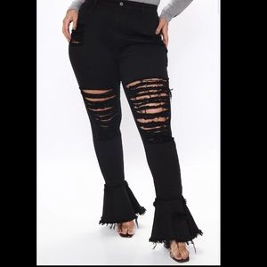 Black ripped flare fashionova jeans